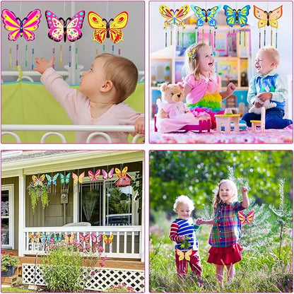 16 Pack Butterfly Wind Chime Kits Butterfly Crafts for Kids Make Your Own Butterfly Wind Chime Wooden DIY Arts and Crafts for Spring Summer Party School Classroom Decorations Supplies Birthday Favors