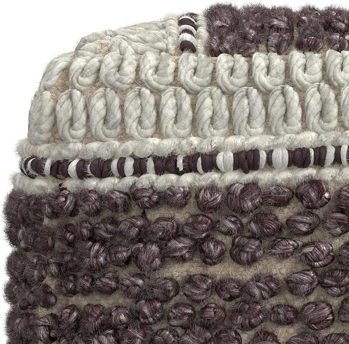 SIMPLIHOME Grady Contemporary Square Pouf in Magenta and Natural Handloom Woven, for The Living Room, Bedroom and Kids Room