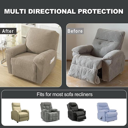 NORTHERN BROTHERS Oversized Recliner Chair Covers - Large Recliner Cover That Stay in Place 4 Piece, Jacquard Lazy Boy Recliner Chair Covers 1 Seater, Khaki