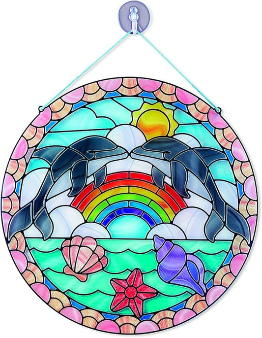 Melissa & Doug Stained Glass Dolphin Art Kit, Arts and Crafts for Kids Age 5+, Kids Craft Kits, Kids Activity Window Art, Sticker Art, Animal Stickers, Mess Free Activity