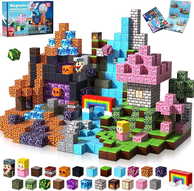 Magneverse 150 PCS 0.8in Magnetic Blocks - Easter Toys, Magnetic Building Blocks Cubes, Stacking Magnets, Birthday Easter Gifts for Age 3+ Years Old (Theme: Princess & Knight)