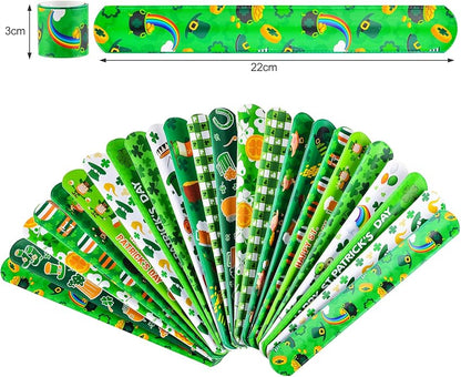 St Patricks Day Slap Bracelets Bulk Saint Patrick's Day bracelets for Kids Shamrock Snap Bracelets St Pattys Day Party Favor Supplies Holiday Gifts Classroom Prizes Goodie Bag Stuffers