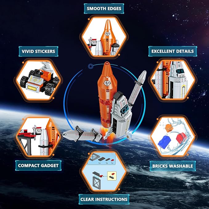 WEMEMORN Space Exploration Shuttle Rocket Toys for 6 7 8 9 10 11 12 Year Old Boys Kids, 12-in-1 STEM Aerospace Building Blocks Kit Toys, Ideal Birthday for Aged 6-12 Year Old Boys (566Pieces)