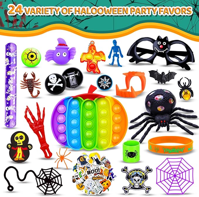 400PCS Halloween Party Favors for Kids, Bulk Toys, Goodie Bag Stuffers, Classroom Prizes, treasure box, Trick or Treat Toy