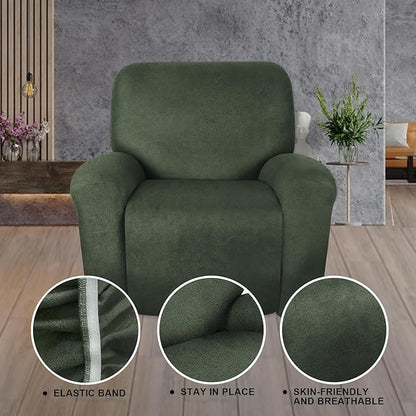Leather Like Recliner Chair Covers Heavy Duty, 4 Pieces Lazy Boy Recliner Cover for Recliner Chair, Leather Cover for Recliner slipcovers Washable for Pets (Army Green)