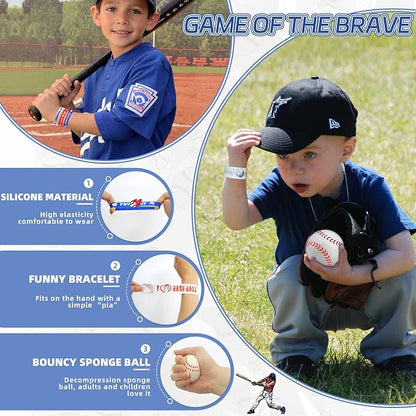 60 Pcs Baseball Party Favors, Baseball Birthday Party Favors Includes Baseball Bag Mini Baseball Wristband Keychain Slap bracelet for Kids Baseball Birthday Party Supplies