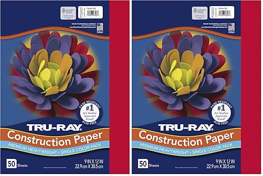 PACON - 103031 Pacon Tru-Ray Heavyweight Construction Paper, Festive Red, 9" x 12", 50 Sheets - 103431 (Pack of 2)