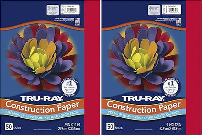 PACON - 103031 Pacon Tru-Ray Heavyweight Construction Paper, Festive Red, 9" x 12", 50 Sheets - 103431 (Pack of 2)