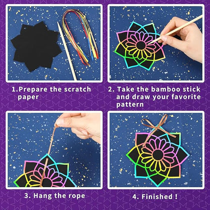 JULMELON 36 PCS Ramadan Crafts for Kids, Rainbow Scratch Paper Art for Kids Ramadan Gifts Eid Mubarak Magic Color Scratch Off Cards for School Classroom Activities DIY Drawing Project Party Favors