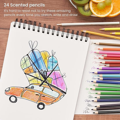 Arteza Kids Scented Pencils for Kids, 24 Pre-Sharpened Triangle Color Pencils, Smelly Pencils for Arts, Crafts & School Supplies