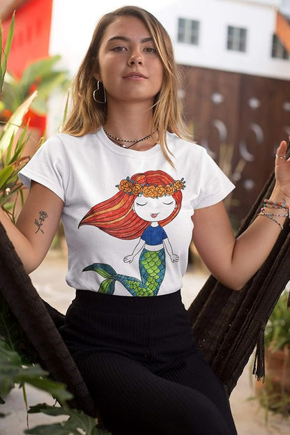 Coloring Shirt for Girls - Kit with 10 Fabric Markers and Alphabet Stencil (Mermaid, 10/12)