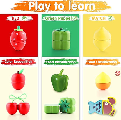 iPlay, iLearn Wooden Pretend Play Food, Cutting Cooking Set W/Chopping Board, Kitchen Vegetables Fruit Magnetic Toy, Early Learning Educational Gifts for 3, 4, 5, 6 Year Old Kids, Toddler, Boy, Girl