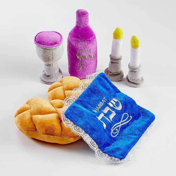 Rite Lite My Soft Shabbat Set- Plush Toy Set for Kids Shabbos Jewish Gifts Home Decor Hebrew Shabbat Kiddush Cup Challah Accessories Fun & Educational