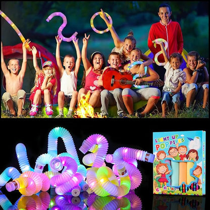 6 PCS Light Up Pop Tubes Toys Gifts for Kids ,Christmas Glow Sticks Party Favors Stocking Stuffers,LED Bracelets Necklaces Accessories for Children,Travel Camp Camping Fun for Kids