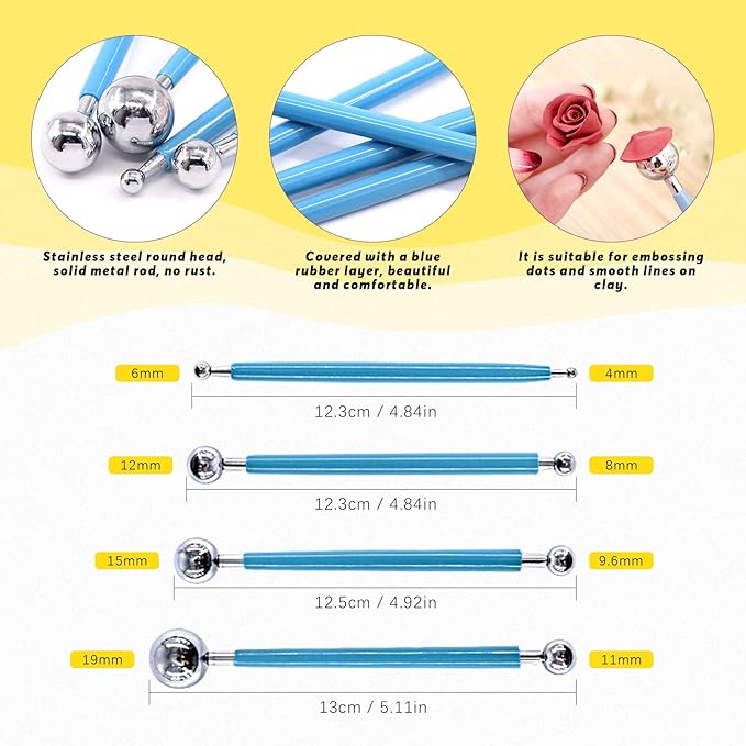 Swpeet 19Pcs Modeling Clay Sculpting Tools Kits, Ball Stylus Tool, Pottery Tools, Plastic Clay Tools, Sculpting Kit for Making Modeling Clay Cake Fondant Decoration, Clay, Ceramics