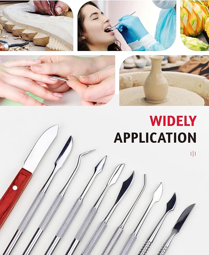 YETOOME 10 Pcs Dental Wax Carving Tools Set with Case, Stainless Steel Clay Sculpting Pottery Sculpture Tools for Dental Pottery Sculpting Plaster Carving