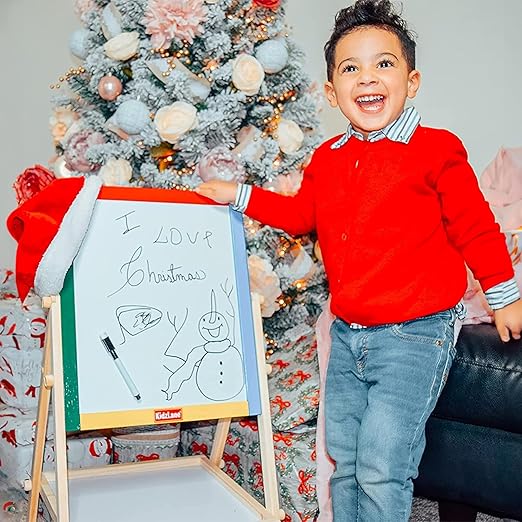 Kidzlane Art Easel for Kids 2-4 - Wooden Toddler Easel - Double Sided Standing Chalkboard/Dry Erase Board for Kids - Toddler Drawing Board with Accessories - 25.75 Inches Blackboard and Whiteboard