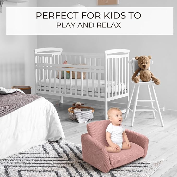 ZICOTO Comfy Kids Chair for Toddler - Stylish 2 in 1 Lounger Made of Memory Foam Easily Unfolds Into a Soft Baby Couch to Nap On - Modern Fold Out Sofa for The Little Ones