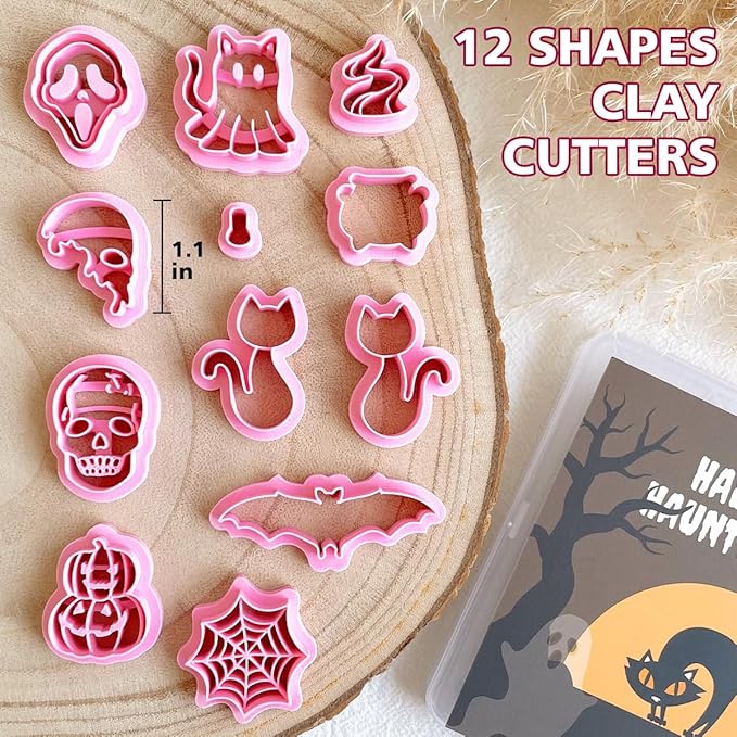KEOKER Halloween Polymer Clay Cutters - 12 Shapes Cutters for Polymer Clay Jewelry Ghost