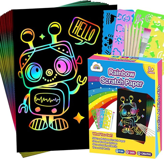 ZMLM Arts Crafts Gifts for Kids: 60PCS Rainbow Scratch Paper Art for Girls and Boys Ages 4-8 8-12 Craft Supplies Kit, Easter Basket Stuffers for Kid Toys Games Activities Valentines Day Gift (Blue)
