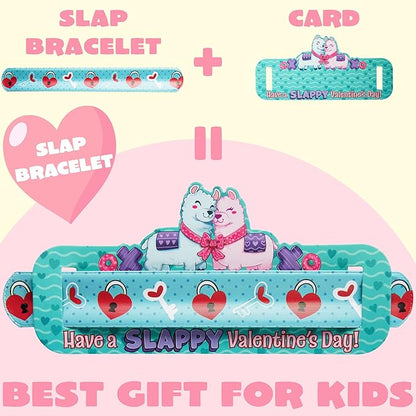 JOYIN 28 Valentine's Day Gifts Cards with Slap Bracelet, Animal Heart Snap Bracelet Wristband for Kids,Valentine's Party Favors, Valentine Classroom Exchange, Game Prizes