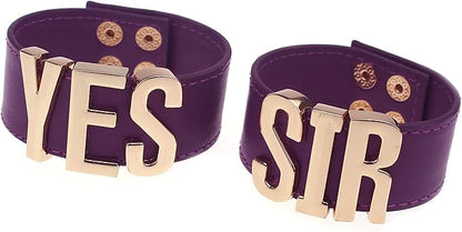 Coolcoco Adjustable Luxury Gold Letter Purple Leather Yes Sir Bracelet for Women Girls Prime Cosplay Accessory (2 Pieces/Set)