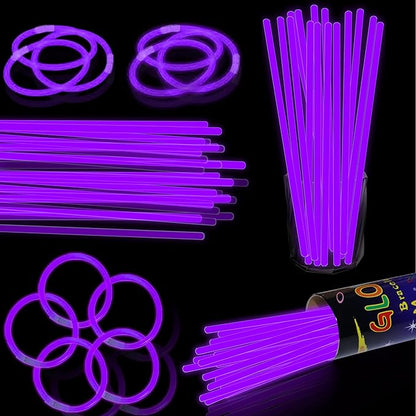 100 pk 8" Purple Glow Sticks Bulk Party Favors, Light up Glow Necklaces & Bracelets in the Dark Party Supplies For Christmas Halloween Mardi Gras Birthday Neon Party (100 * Purple)