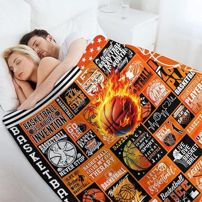 Basketball Throw Blanket - Soft Flannel Sports Basketball Blankets for Teens Adults Women Men Basketball Lovers - Warm Basketball Throw Blankets for All Season Lap, Chair, Sofa - 70"x50"