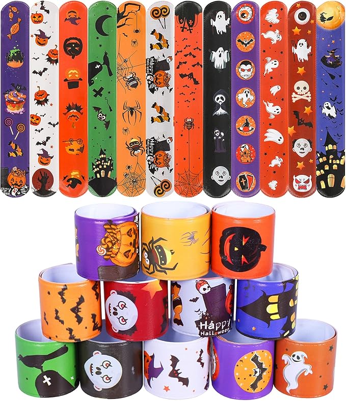 Max Fun 48pcs Halloween Slap Bracelets Halloween Party Favors Halloween Toys for Kids Halloween Party Favor Halloween Treat Bags Gifts Birthday Party (Halloween)