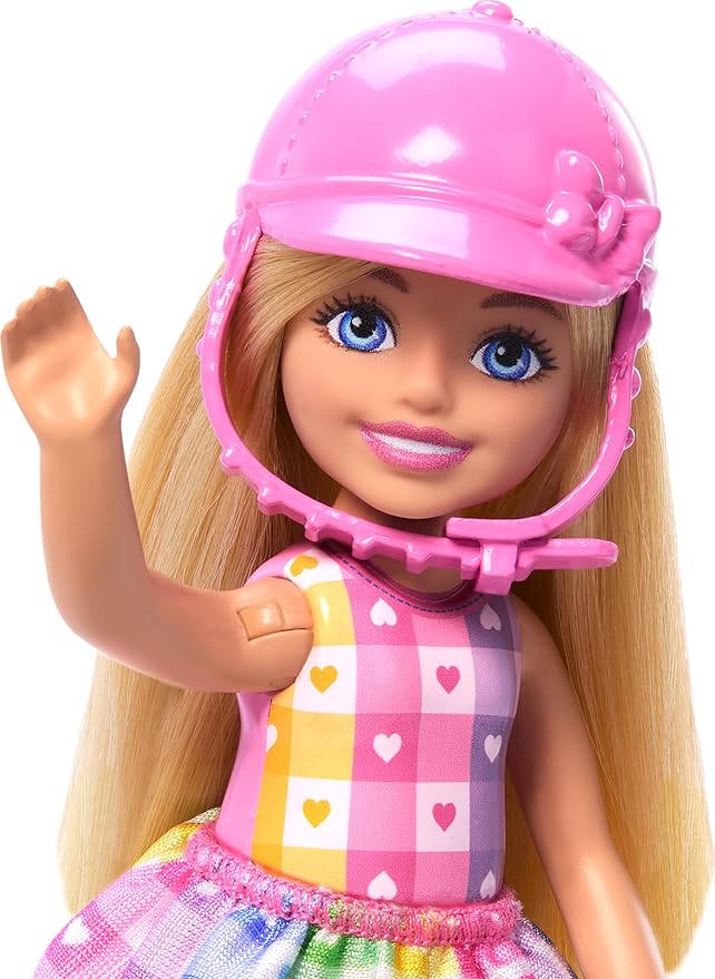 Barbie Chelsea Doll & Toy Horse Set, Includes Helmet Accessory & Saddle, Small Doll Bends at Knees to “Ride” Gray Pony
