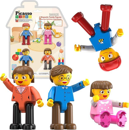 PicassoTiles Magnetic 4 Family Action Figures Toddler Toy Magnet Expansion Pack Educational Add-on STEM Learning Kit Toys Pretend Playset for Construction Building Block Tiles Child Brain Development