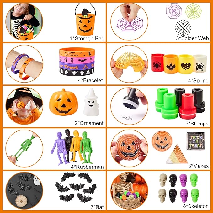 Halloween Party Favors 200Pcs Party Favor Toys in Bulk Goodie Bags Stuffers Return Gifts for Kids Birthday Party Favor Halloween Trick or Treat Classroom Party Supplies