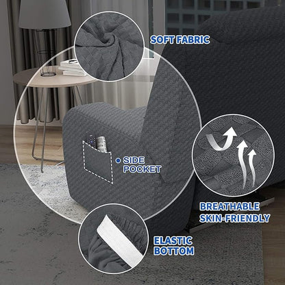 MAXIJIN Oversized Recliner Covers That Stay in Place 4 Pieces Stretch Large Recliner Chair Covers Jacquard Dogs Cats Proof Reclining Slipcovers with Elastic Bottom (XL Recliner, Dark Gray)