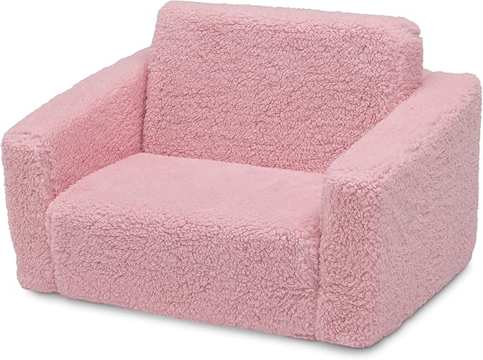 Delta Children Cozee Flip-Out Sherpa 2-in-1 Convertible Chair to Lounger for Kids, Pink