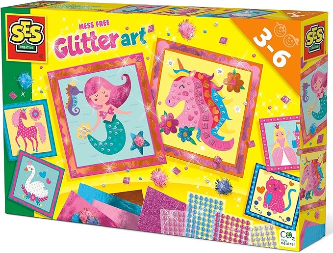SES Creative: Mess-Free Glitter Art Set - 336 Shiny Foil Diamond & Glitter Foam Stickers, Sticker Cards & Pom Poms, DIY Crafts Kit, Toy Kids Ages 3+