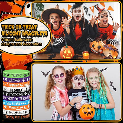 200 Pcs Halloween Rubber Wristbands Halloween Silicone Bracelets Trick or Treat for Kids Halloween Party Favors for Kids Kids' Play Bracelets for Gifts Goodie Bag Fillers, 10 Styles