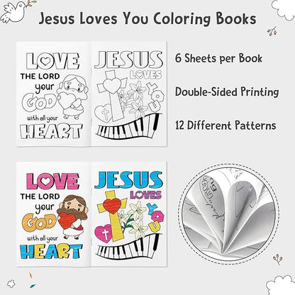 24Pcs Jesus Loves You Coloring Books - Religious Bible DIY Color-in Pages Booklet Bulk Drawing Holiday Christian Activity Supplies for Sunday School Classroom Rewards Artwork Gift for Kids