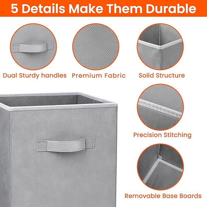 Criusia Large Storage Cubes - 13 Inch Heavy Duty Fabric Storage Bins for Shelves Closet, Cube Organizer - 8 Pack Collapsible Cube Storage Bins Baskets for Organizing Clothes Blankets Toys (Grey)