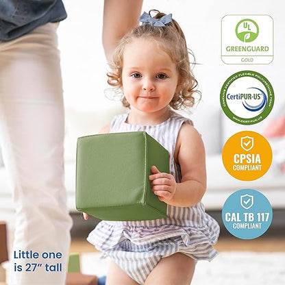 ECR4Kids SoftZone Patchwork Toddler Building Blocks, Foam Cubes, Earthtone, 12-Piece