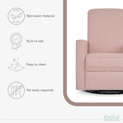 Evolur Raleigh Glider in Rose, Upholstered Plush Seating 360° Swivel Glider Rocking Chair, FSC Certified, Greenguard Gold & JPMA Certified Nursery Glider Recliner