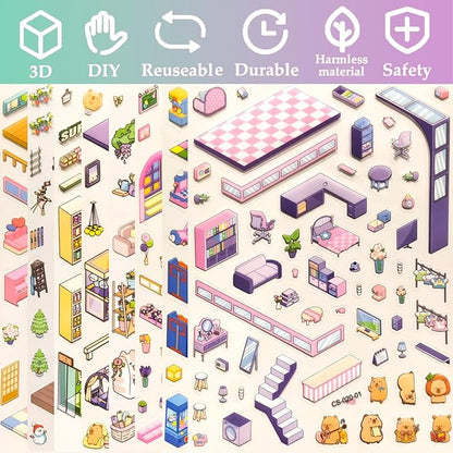 32 Sets (1200+) DIY 3D Stickers for Kids & Adults with 4 Sticker Books, Make Your Own Houses, Buildings, Shops & Amusement Park Scenes for Parties, Birthdays & Gifts