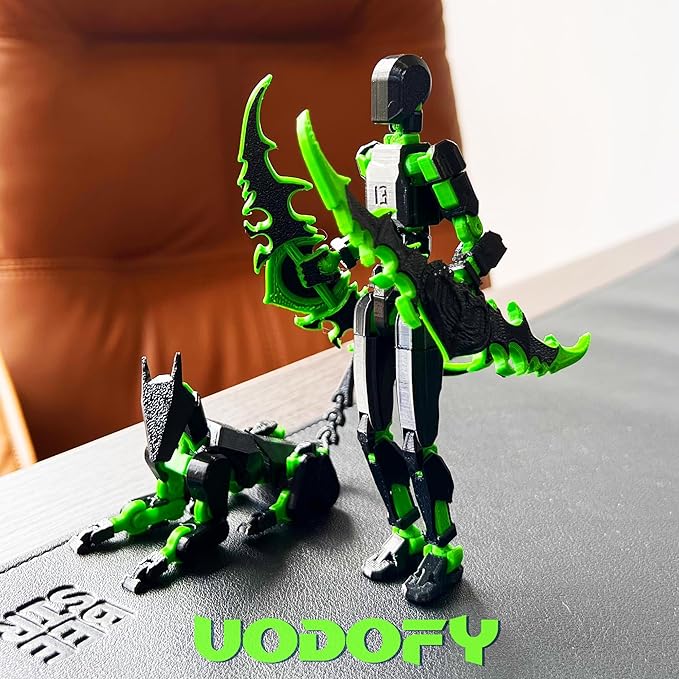 (Assembly Completed) T13 3D Action Figure Set,Dummy Robo Titan 13 Action Figures,3D Printed Multi-Jointed Toy (Black + Green)