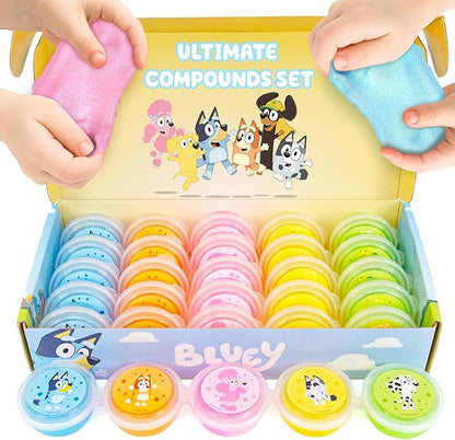 Bluey Ultimate Compounds Set, 25 Pack of Scented Glitter Slime, Resealable Containers with Stickers, Birthday Bulk Slime Party Favors, Sensory Toys, Goodie Bags Stuffers for Kids