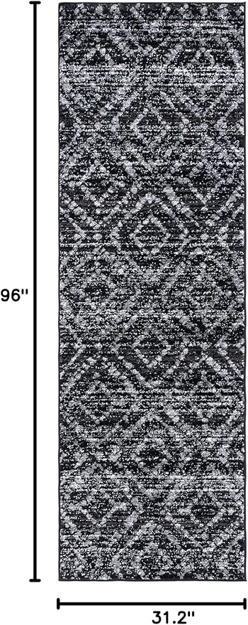 SAFAVIEH Adirondack Collection Runner Rug - 2'6" x 8', Black & Ivory, Modern Diamond Distressed Design, Non-Shedding & Easy Care, Ideal for High Traffic Areas in Living Room, Bedroom (ADR131A)