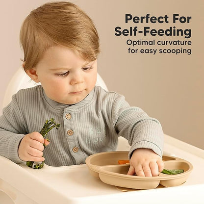KeaBabies Suction Plates for Baby, Toddler - 3-Pack 100% Silicone Toddler Plates, Divided Baby Plates with Suction, Silicone Plates for Baby, Kids, BPA-Free, Microwave, Dishwasher Safe (Terracotta)