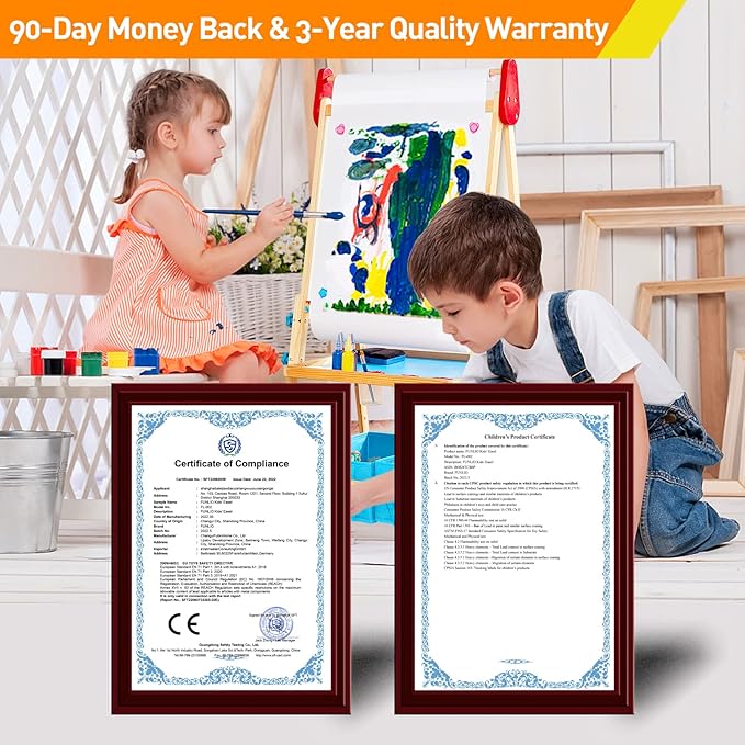 FUNLIO Anti-Warping Kids Art Easel, 3 Height Adjustable for Kids Aged 2-8, All-in-One Toddler Easel with Paper Roll & Erasable Frame, Standing Easel with Magnetic Chalkboard/Whiteboard (Blue)