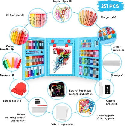 iBayam Art Kit, 251-Pack Art Supplies Drawing Kits, Arts and Crafts Gifts Box for Kids Teen Girls Boys, Art Set Case with Trifold Easel, Scratch Paper, Sketch Pad, Coloring Book, Crayons, Pencils