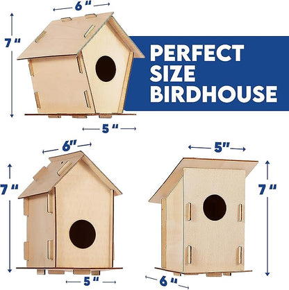 12 DIY Bird House Kits For Children to Build - Wood Birdhouse Kits for Kids to Paint - Unfinished Wood Bird Houses to Paint for Kids - Wood Craft Project Kits - Wooden Arts & Craft for Girls & Boys
