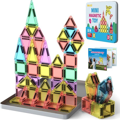 BAIJLE 46PCS Mini Magnetic Tiles, for Kids, Portable Magnetic Toys Travel Set with Iron Case for Kids Ages 4-8,Creativity Boosting Building Toys Set,Toddler Puzzle for Boys and Girls Ages 3+