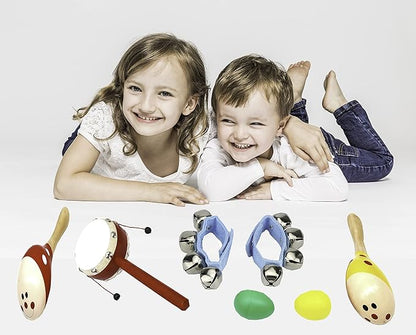 Toddler Musical Instruments, 9PCS Wooden Percussion Musical Instruments Toy Set for Kids Toddlers Preschool Educational Music Toys for Boys and Girls